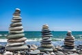 Three pyramids of stones for meditation Royalty Free Stock Photo