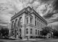 Three quarter black and white view of the Troy Savings Bank Music Hall, an ornate landmark