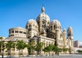 Three-quarter rear view of Sainte-Marie-Majeure cathedral, known as La Major, in Marseille, France