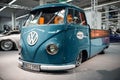 Blue lowered 1950-s VW T1 at car show Royalty Free Stock Photo