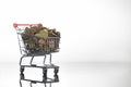 Mini Chrome Shopping Cart Filled To the Top With Coins