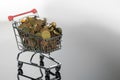 Mini Chrome Shopping Cart Filled To the Top With Coins