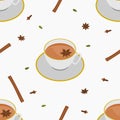 Three-Quarter Top View Masala Chai with Star Anise Topping Vector Seamless Pattern