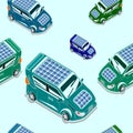 Three-Quarter Top View Solar Energy Electric Car Seamless Pattern