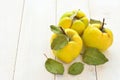 Three quinces on background board