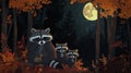 Three Raccoons in a Forest at Night Royalty Free Stock Photo