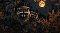 Three Raccoons Under the Moonlight in a Forest Royalty Free Stock Photo