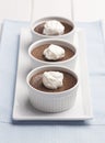 Three Ramekins of Chocolate Pot de Creme or Baked Custard with Whipped Cream