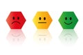 Three rating smiley faces red to green polygon