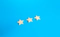 Three rating stars. Rating evaluation concept. Service quality. High satisfaction. Popularity of a restaurant, hotel or mobile