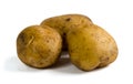Three raw potatoes on white background Royalty Free Stock Photo