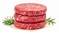 Stack of Three Raw Ground Beef Burger Patties with Rosemary Sprigs on White Background meat Royalty Free Stock Photo