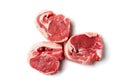 Three raw uncooked lamb loin chops on a white background, isolated, Meat industry product Royalty Free Stock Photo