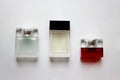 Three rectangular glass perfume bottles Royalty Free Stock Photo