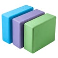 Three Rectangular Yoga Blocks in Blue, Purple, and Green on White yoga props exercise blocks Royalty Free Stock Photo