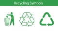 Three recycling symbol icons set - recycle bin and arrows Royalty Free Stock Photo