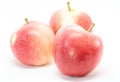 Three red apples, white background