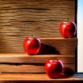 Three Red Apples on Wooden Wall: Fresh and Wholesome Fruit Art for Home Decor and Kitchen Delights