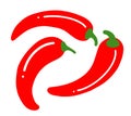 Three red bright chili peppers simple vector illustration