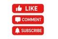 Three red buttons with white icons and text like comment and subscribe like button comment button Royalty Free Stock Photo