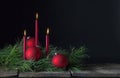 Three Red Candles Three Christmas Ornaments Royalty Free Stock Photo