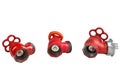 Three Red Cast Iron Fire Hydrant Valve, on white background