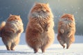 Three red cats dancing in the snow. Generative Ai Royalty Free Stock Photo