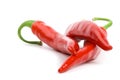 Three red chilly peppers Royalty Free Stock Photo