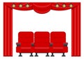 Three red comfortable armchairs in the cinema. Cinema seats illustration.