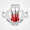 Three red darts in center of silver wreath. Sport logo for any darts game or championship