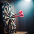 Three red darts embedded in a circular dartboard game Royalty Free Stock Photo