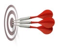 Three red darts hitting target Royalty Free Stock Photo