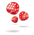 Three red dices in motion Royalty Free Stock Photo