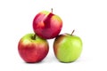 Three red green apples on a white isolated background Royalty Free Stock Photo