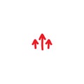 Three red hand drawn arrows up icon. Isolated on white. Upload icon Royalty Free Stock Photo