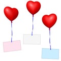 Red heart balloons with labels