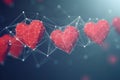 Three red hearts are connected by a web of lines Royalty Free Stock Photo