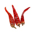 Three red hot chili peppers on white Royalty Free Stock Photo