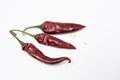 Three red hot chili peppers on a white background Royalty Free Stock Photo