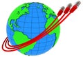 Three red internet cables wrap around the Earth Royalty Free Stock Photo