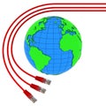 Three red internet cables wrap around the Earth Royalty Free Stock Photo