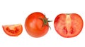 three red juicy beautiful tomatoes on a white background