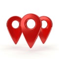 Three red location markers arranged in a row on a white background Royalty Free Stock Photo