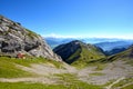 The three red Pilatus train, the world`s steepest cogwheel railw Royalty Free Stock Photo