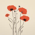 Minimalistic Vintage Poster Design With Red Poppies On Beige Background Royalty Free Stock Photo