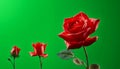 Three Red Roses Stages of Bloom Isolated on Green Screen Background for Vfx Musical Projects Studio Production Element with Green Royalty Free Stock Photo