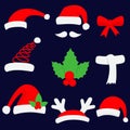 Three red santa hats and christmas stocking. Royalty Free Stock Photo