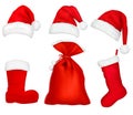 Three red santa hats and elements.