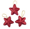 Three red stars Christmas decorations on white Royalty Free Stock Photo