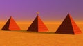 Three red striated pyramids in desert